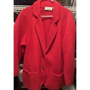 Austin Hill Red 100% Boiled Wool Collared Vintage Cardigan Sweater M,